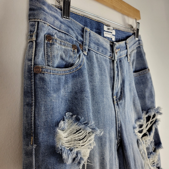 One Teaspoon Awesome Baggies Mid Rise Distressed Destroyed Straight Tapered Jean - Picture 3 of 10